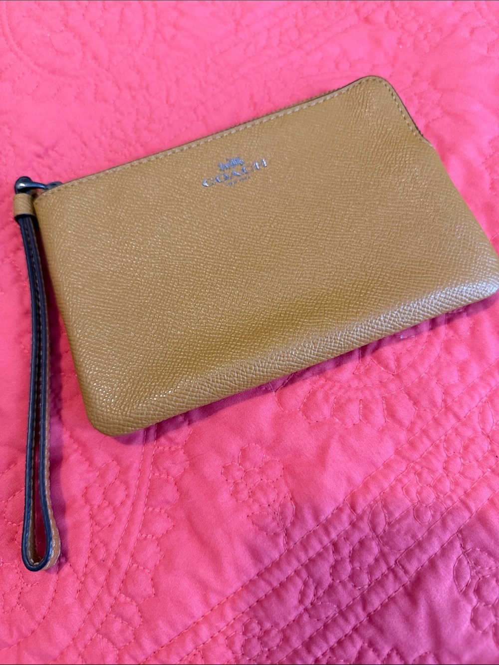 Coach Leather Wristlet in Camel